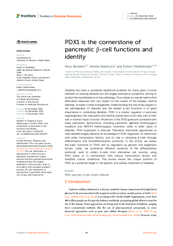 (PDF) PDX1 is the cornerstone of pancreatic β-cell functions and identity