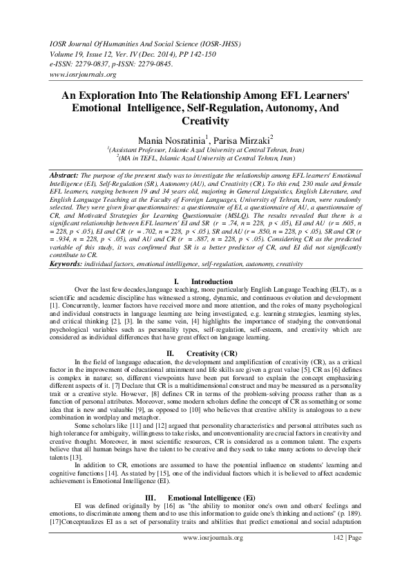 (PDF) An Exploration Into The Relationship Among EFL Learners ...