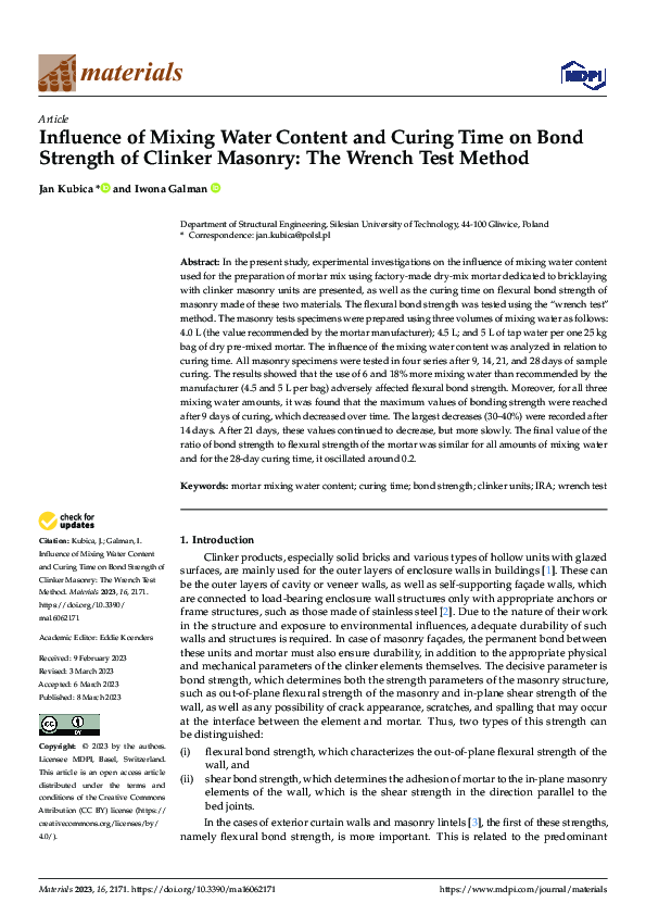 (PDF) Influence of Mixing Water Content and Curing Time on Bond ...