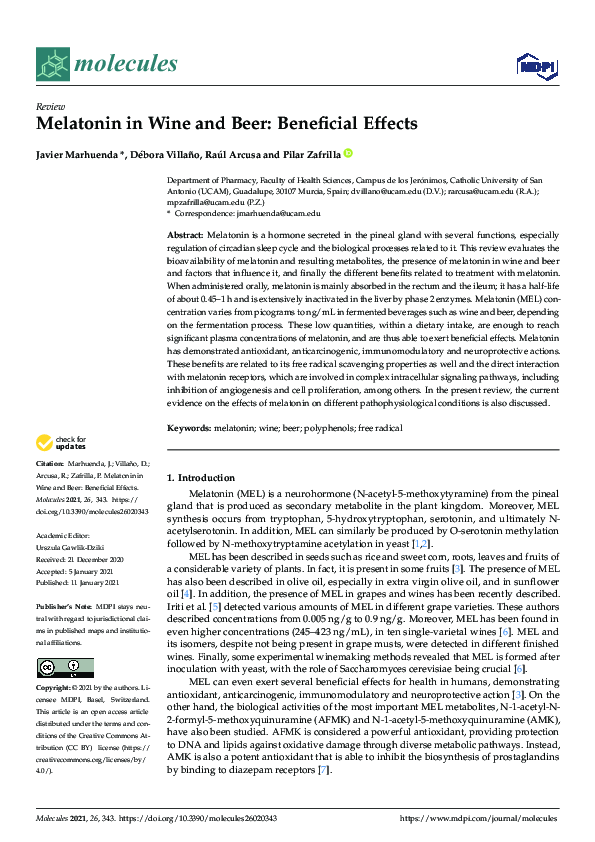 Picture of (PDF) Melatonin in Wine and Beer: Beneficial Effects