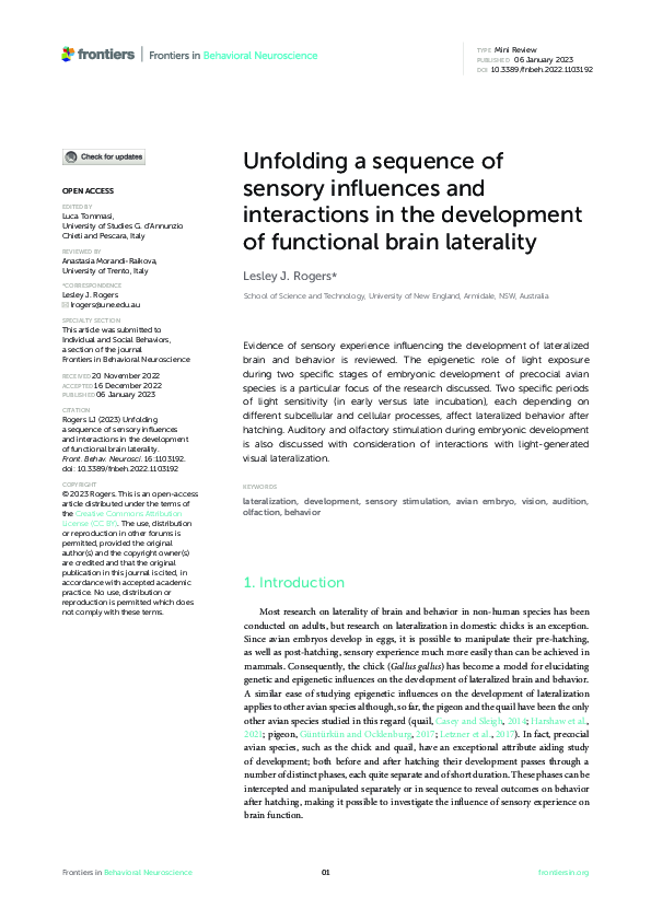 (PDF) Unfolding a sequence of sensory influences and interactions in ...