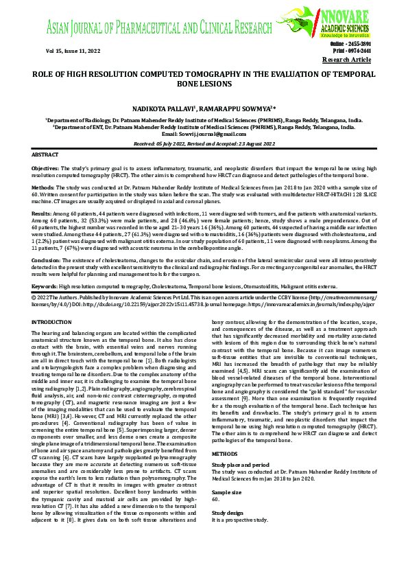 (PDF) ROLE OF HIGH RESOLUTION COMPUTED TOMOGRAPHY IN THE EVALUATION OF ...