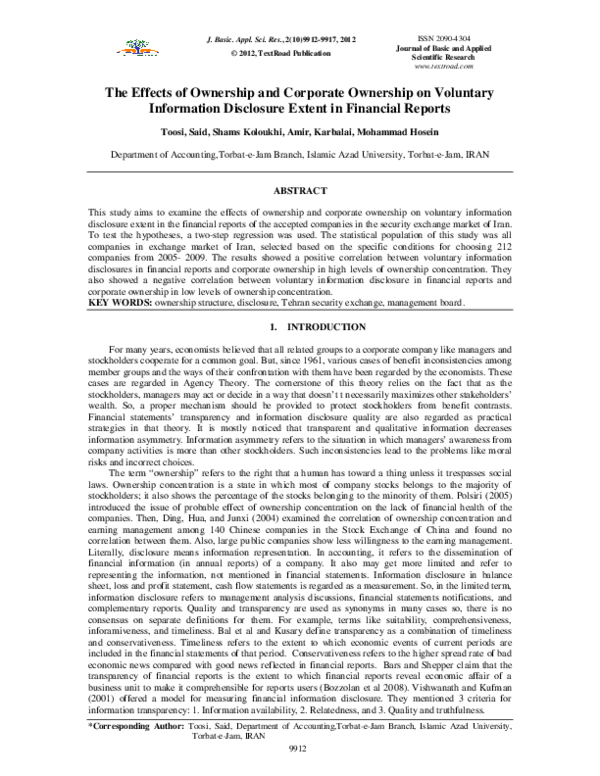 (PDF) Ownership's Impact on Financial Disclosure in Iran