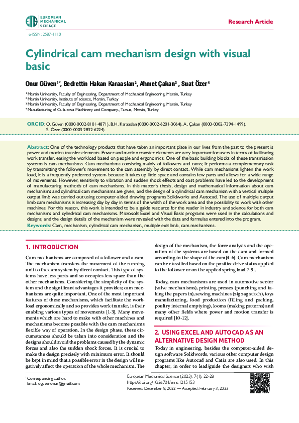 (PDF) Cylindrical cam mechanism design with visual basic ONUR GÜVEN Academia.edu