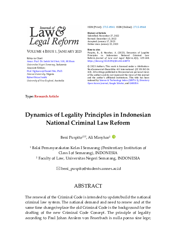 (PDF) Dynamics of Legality Principles in Indonesian National Criminal ...