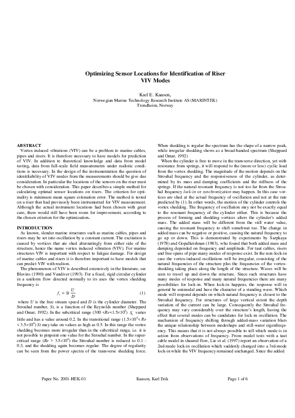 (PDF) Optimizing Sensor Locations For Identification of Riser VIV Modes ...