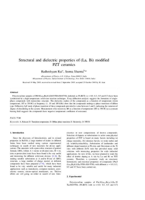 (PDF) Structural and dielectric properties of (La, Bi) modified PZT ...