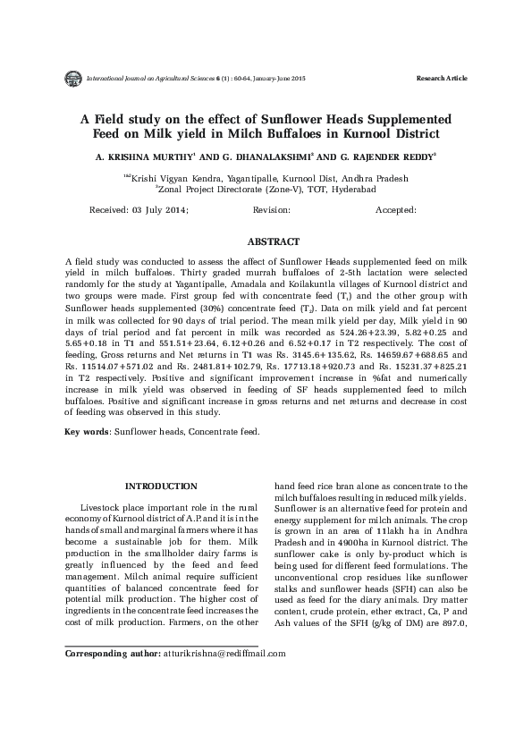 (PDF) A Field study on the effect of Sunflower Heads Supplemented Feed ...