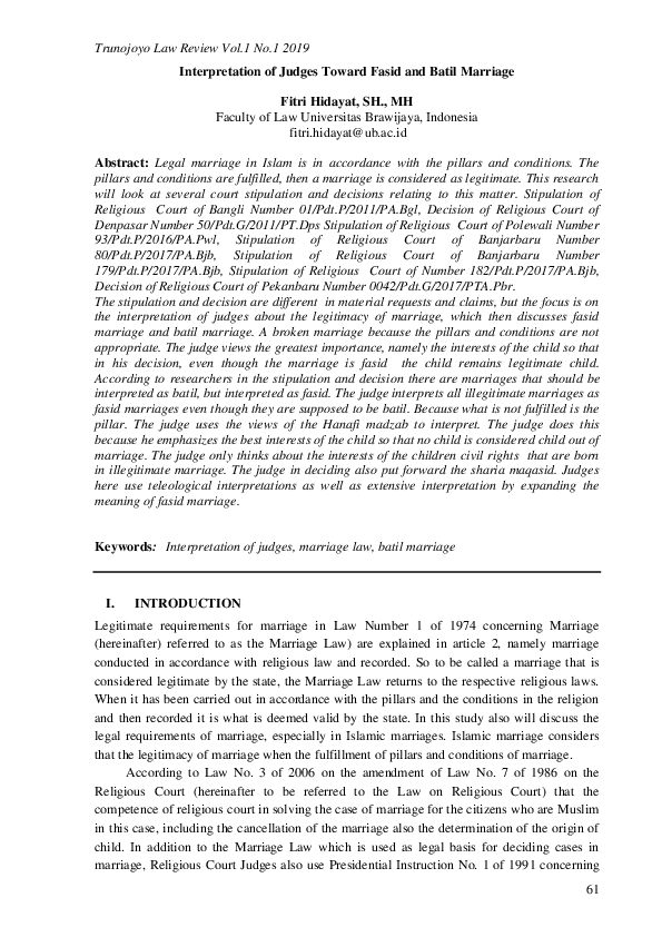 (PDF) Interpretation of Judges Toward Fasid and Batil Marriage