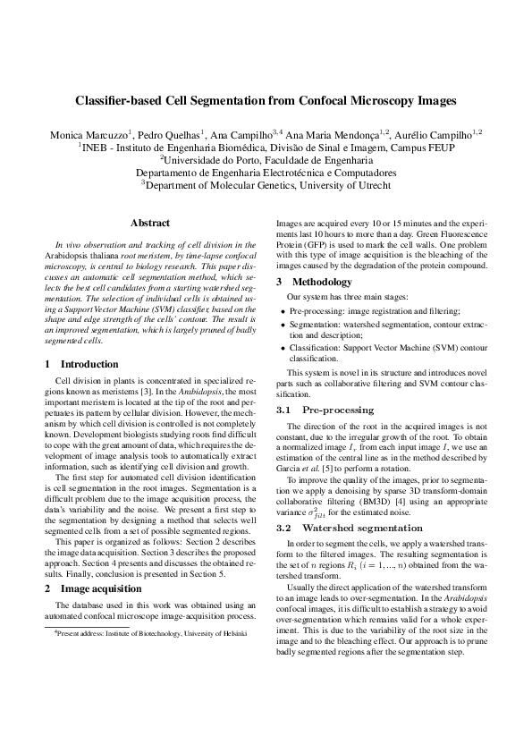 (PDF) Classifier-based Cell Segmentation from Confocal Microscopy Images