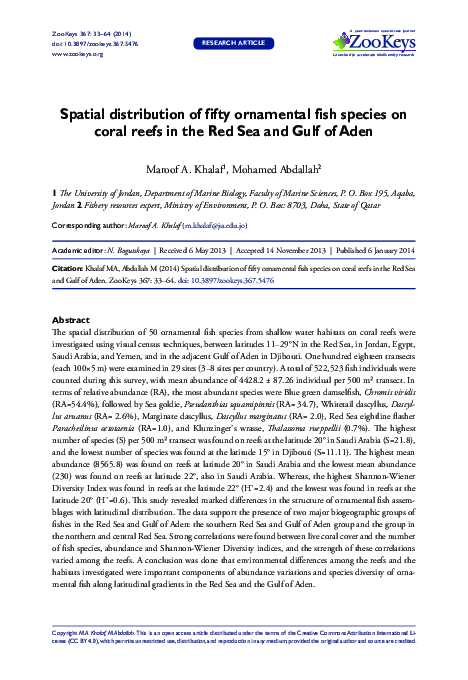 (PDF) Spatial distribution of fifty ornamental fish species on coral ...