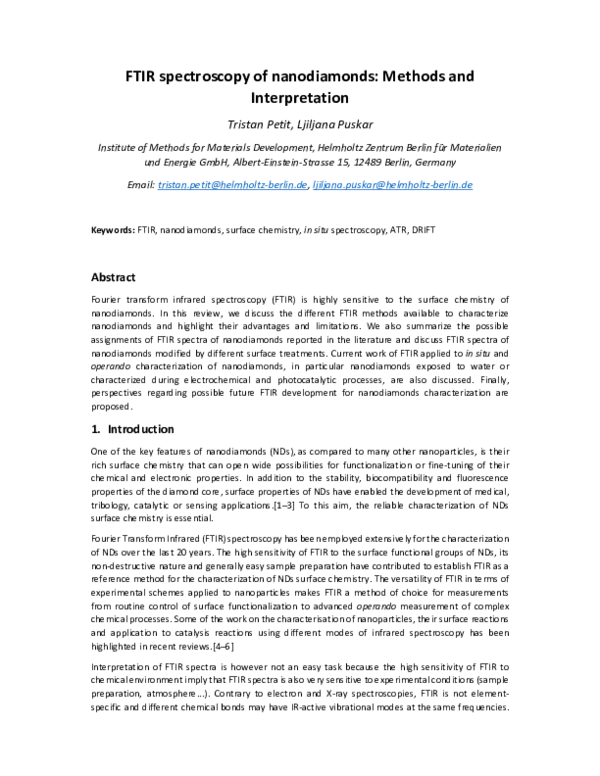 (PDF) FTIR spectroscopy of nanodiamonds Methods and interpretation