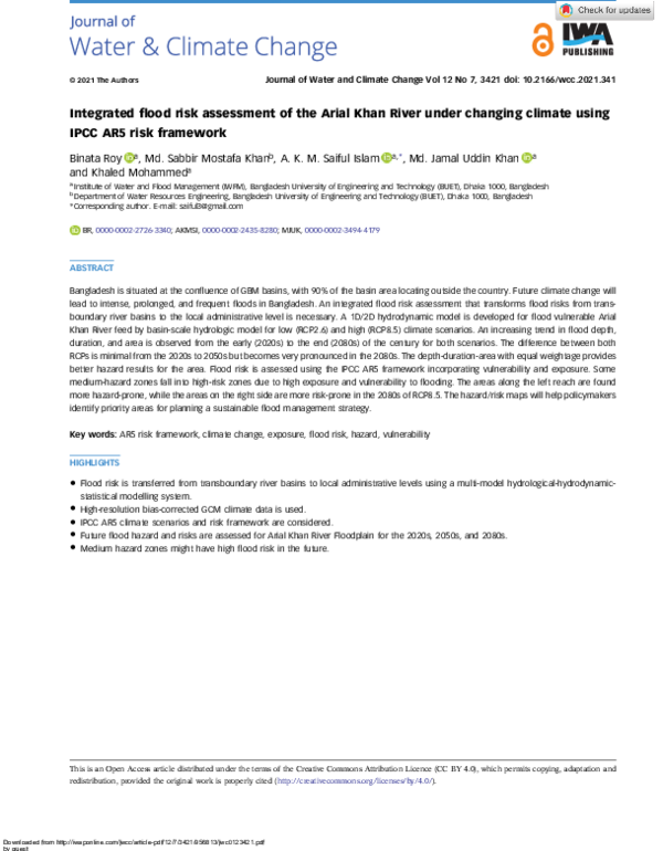 (PDF) Integrated flood risk assessment of the Arial Khan River under ...