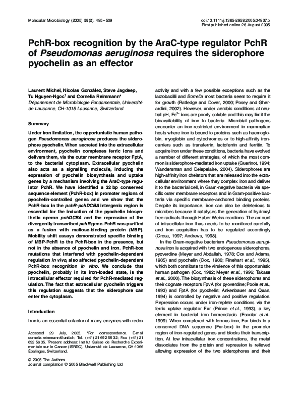(PDF) PchR-box recognition by the AraC-type regulator PchR ...