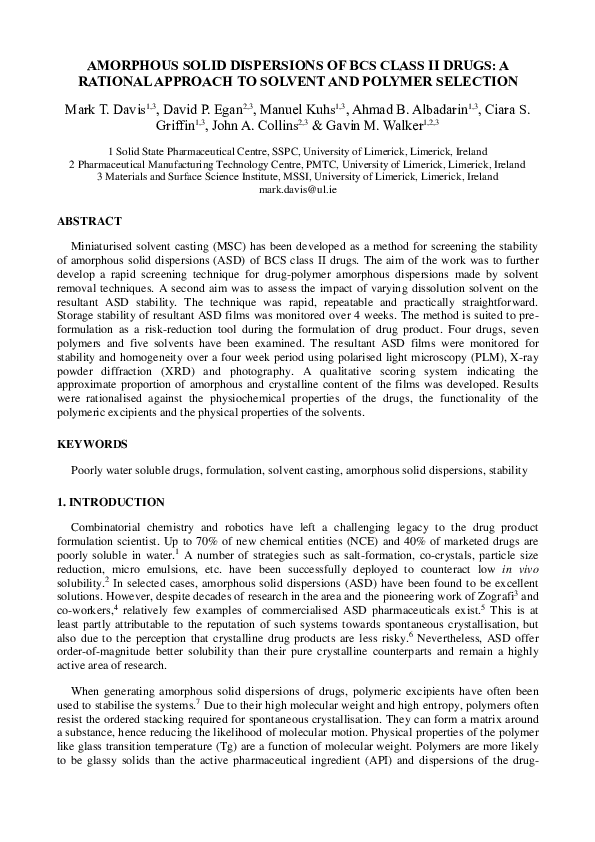 (PDF) Amorphous solid dispersions of BCS class II drugs: A rational ...