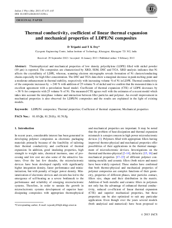(PDF) Thermal conductivity, coefficient of linear thermal expansion and ...