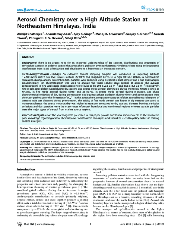 (PDF) Aerosol Chemistry over a High Altitude Station at Northeastern ...