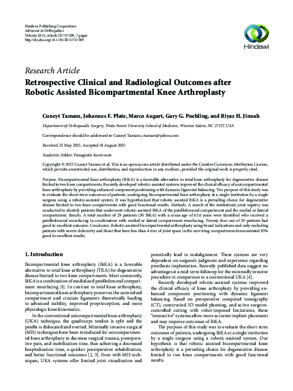 (PDF) Retrospective Clinical and Radiological Outcomes after Robotic ...