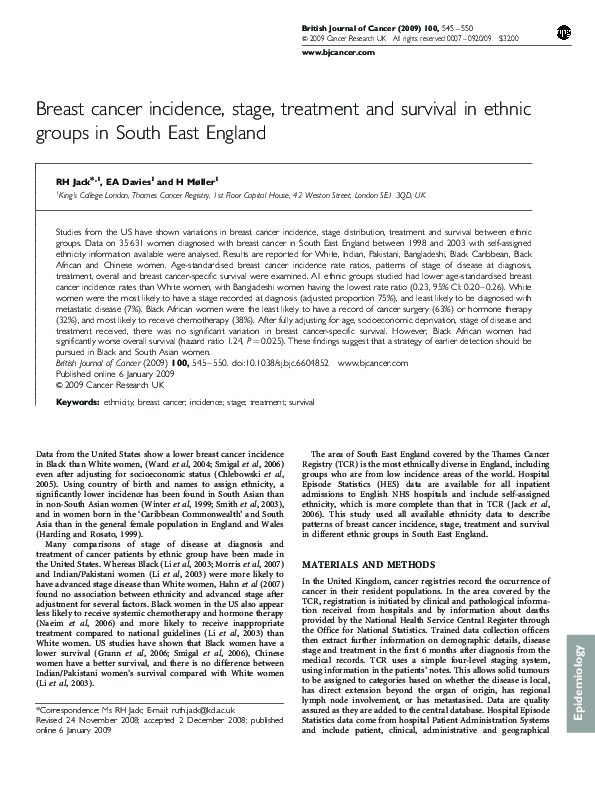 (PDF) Breast cancer incidence, stage, treatment and survival in ethnic ...