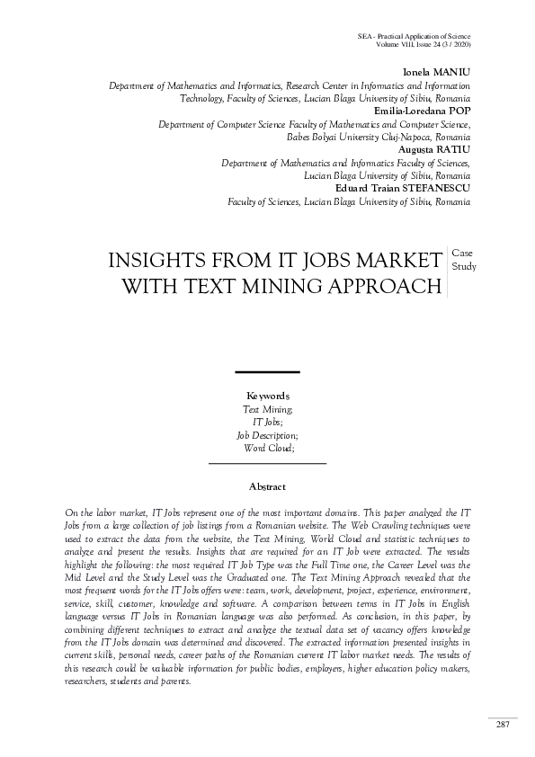 (PDF) Insights from It Jobs Market with Text Mining Approach
