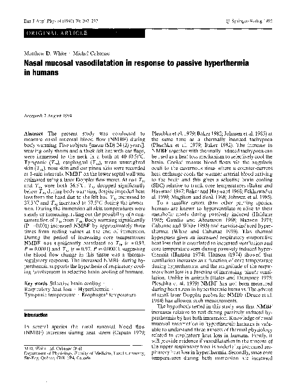 (PDF) Nasal mucosal vasodilatation in response to passive hyperthermia ...