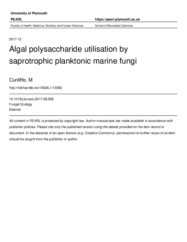 (PDF) Algal polysaccharide utilisation by saprotrophic planktonic