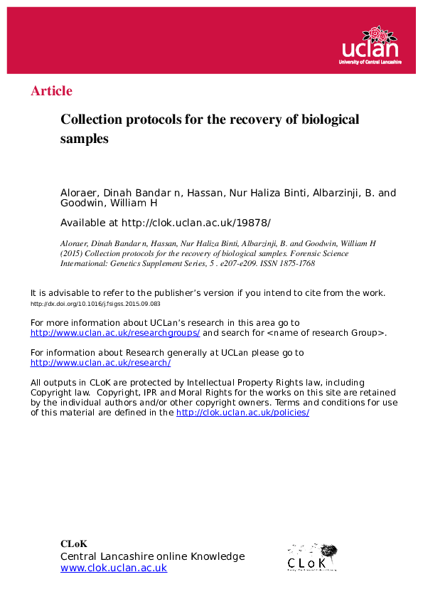 (PDF) Collection protocols for the recovery of biological samples