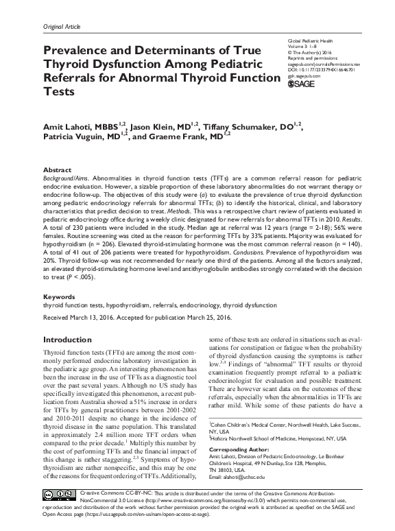(PDF) Prevalence and Determinants of True Thyroid Dysfunction Among ...