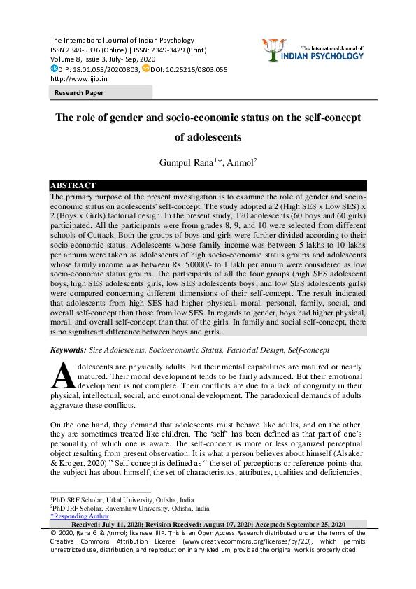 (PDF) The role of gender and socio-economic status on the self-concept ...