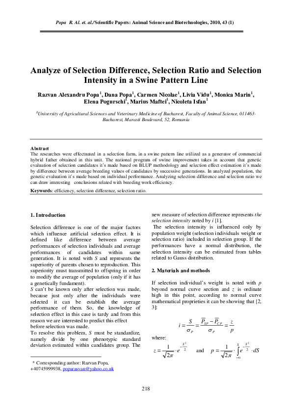 (PDF) Analyze of Selection Difference, Selection Ratio and Selection ...
