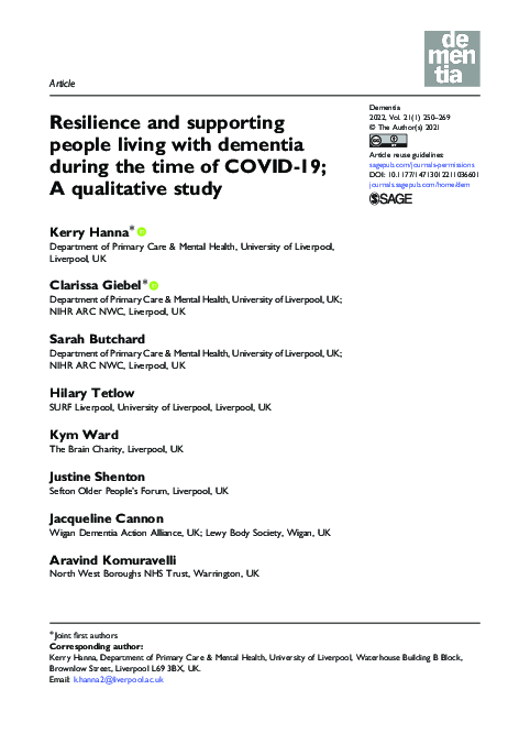 (PDF) Resilience and supporting people living with dementia during the ...