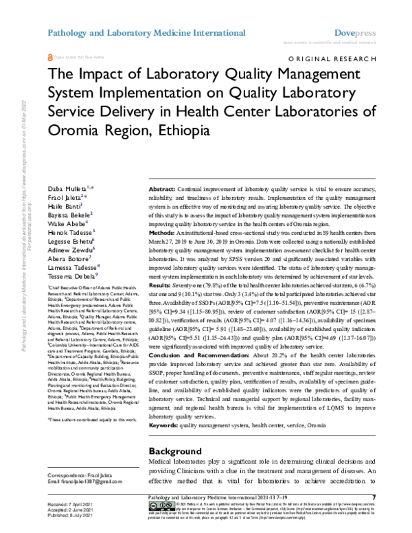 (PDF) The Impact of Laboratory Quality Management System Implementation on Quality Laboratory