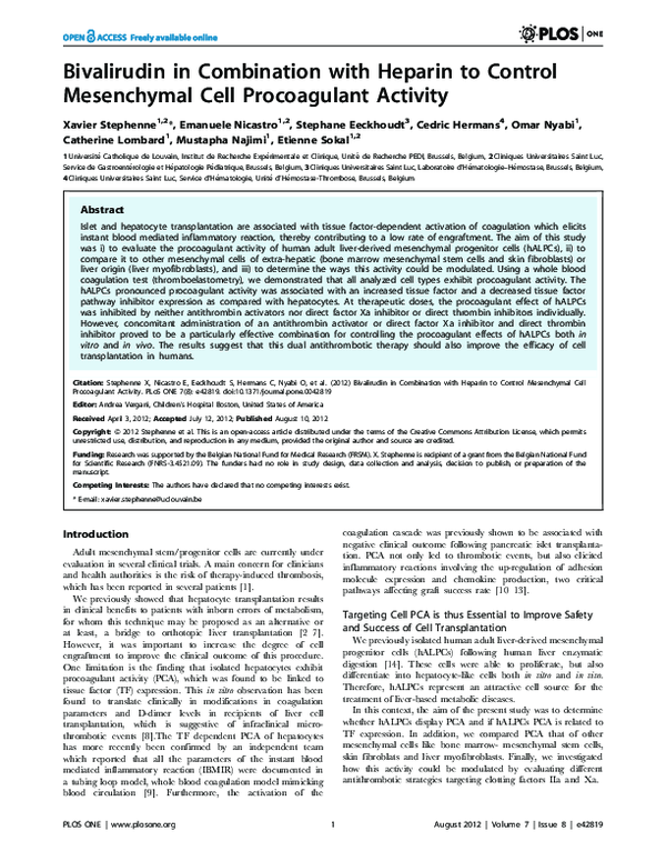 (PDF) Bivalirudin in Combination with Heparin to Control Mesenchymal ...