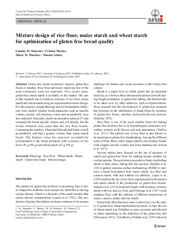 (PDF) Mixture design of rice flour, maize starch and wheat starch for ...