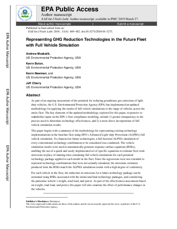 (PDF) Representing GHG Reduction Technologies in the Future Fleet with