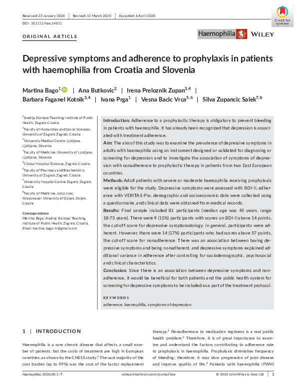 (PDF) Depressive symptoms and adherence to prophylaxis in patients with ...