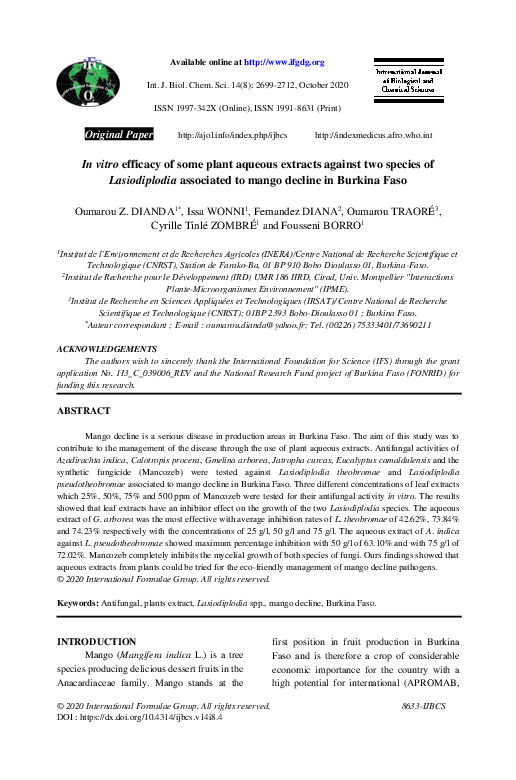 (PDF) In vitro efficacy of some plant aqueous extracts against two ...