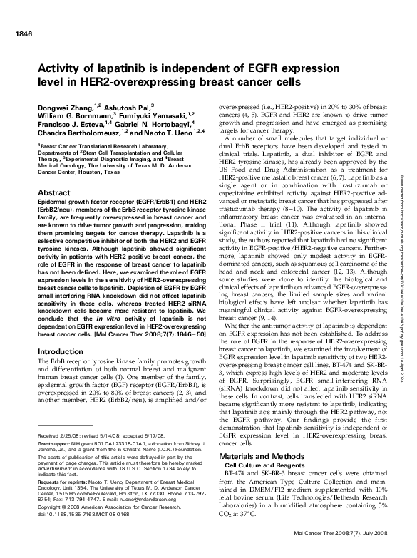 (PDF) Activity of lapatinib is independent of EGFR expression level in ...
