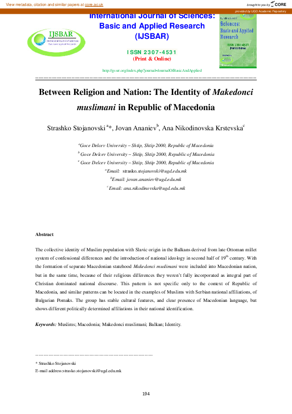 (PDF) Between Religion and Nation: The Identity of Makedonci muslimani ...