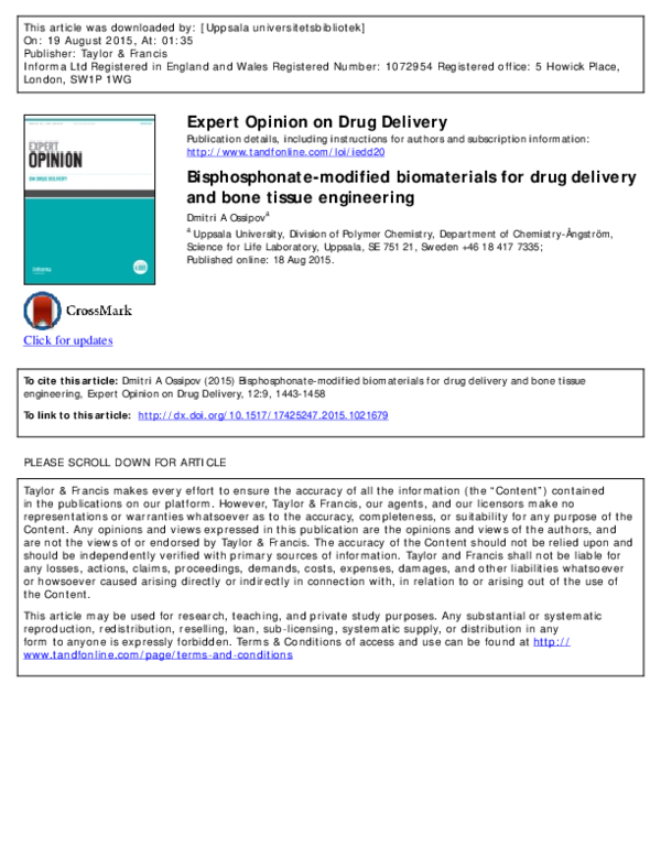 (PDF) Bisphosphonate-modified biomaterials for drug delivery and bone ...