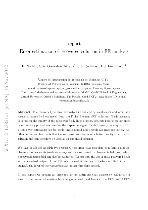 (PDF) Report: Error estimation of recovered solution in FE analysis