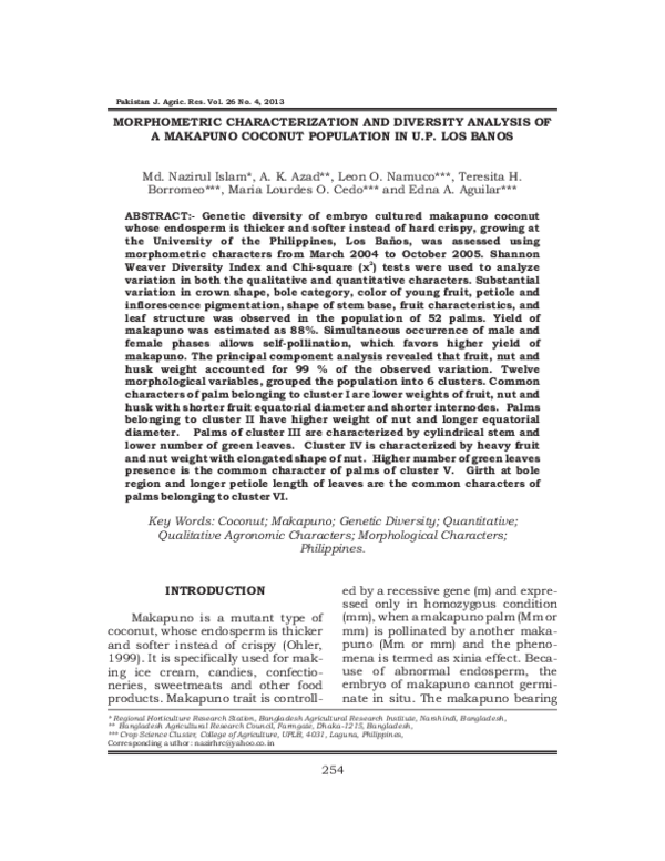 (PDF) Morphometric characterization and diversity analysis of a ...