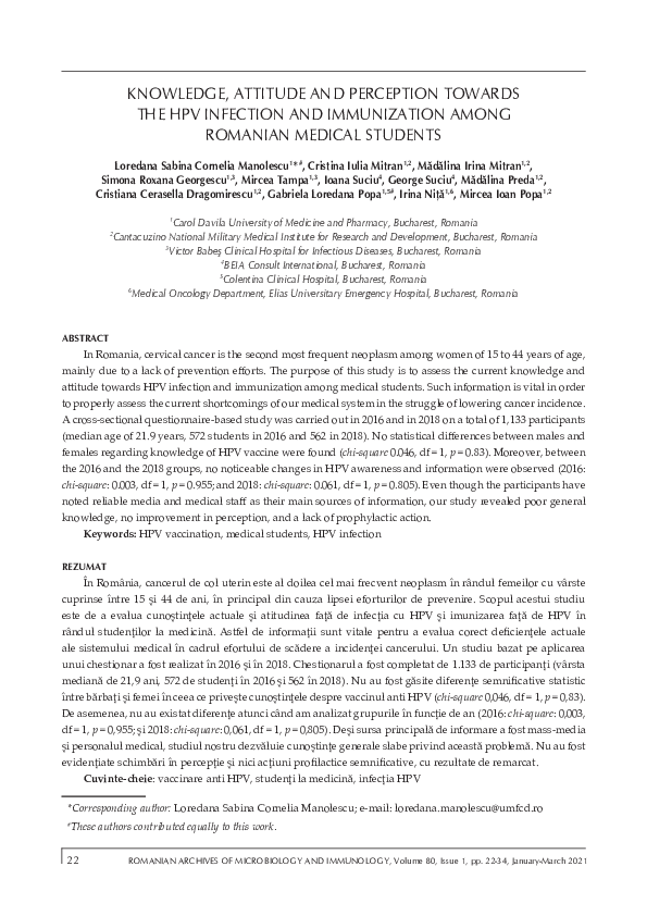 (PDF) Knowledge, Attitude and Perception Towards the HPV Infection and ...