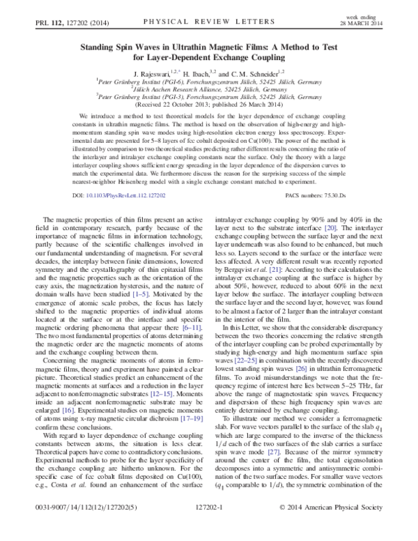 (PDF) Standing Spin Waves in Ultrathin Magnetic Films: A Method to Test ...