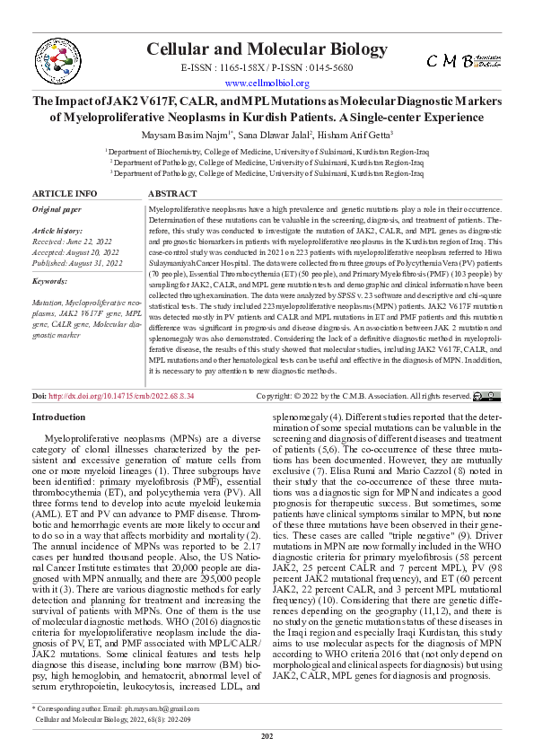 (PDF) The Impact of JAK2 V617F, CALR, and MPL Mutations as Molecular ...