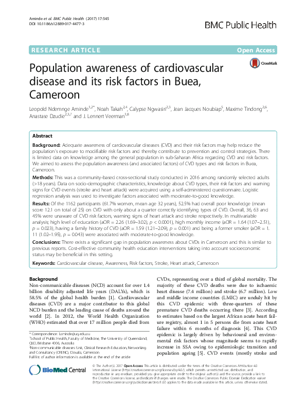 (PDF) Population awareness of cardiovascular disease and its risk ...