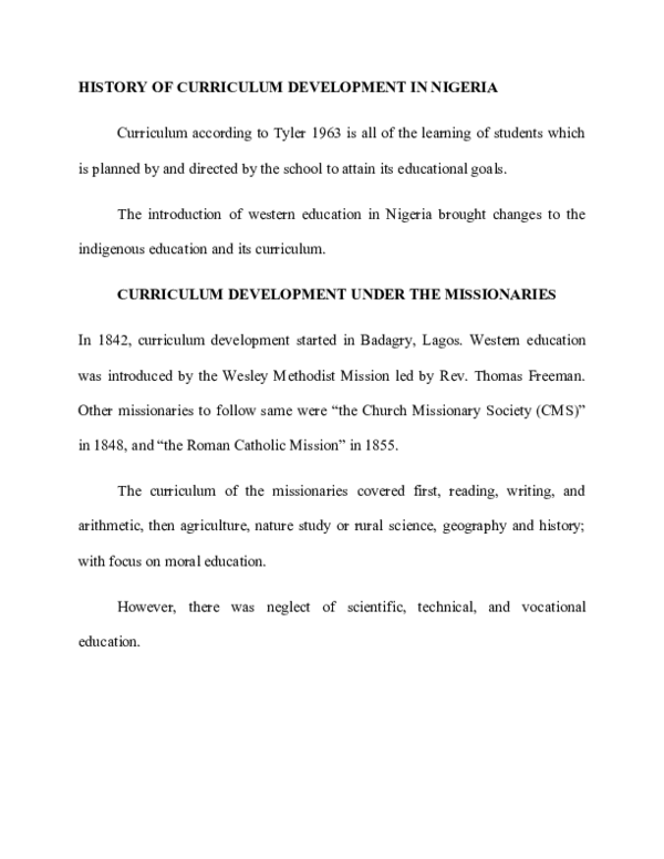 DOC HISTORY OF CURRICULUM DEVELOPMENT IN NIGERIA Joy Luke 