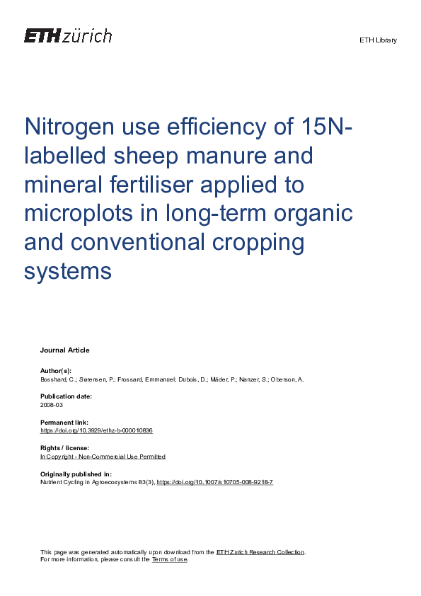 (PDF) Nitrogen use efficiency of 15N-labelled sheep manure and mineral ...