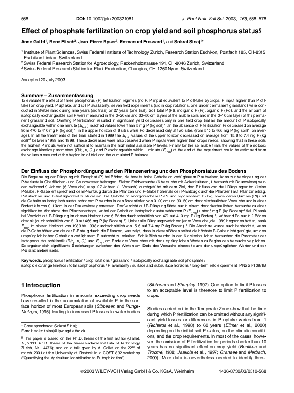 (PDF) Effect of phosphate fertilization on crop yield and soil ...