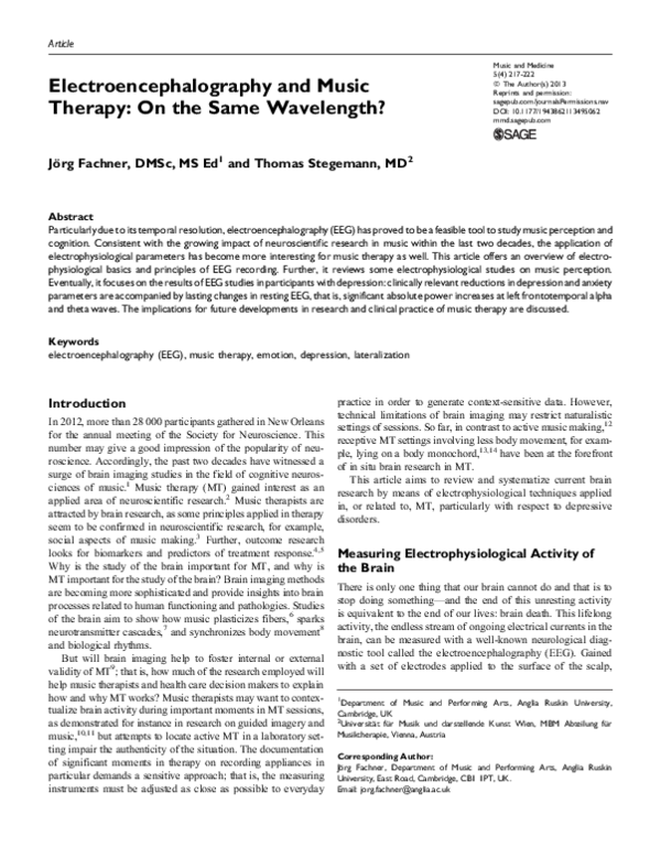 (PDF) Electroencephalography and Music Therapy: On the Same Wavelength?